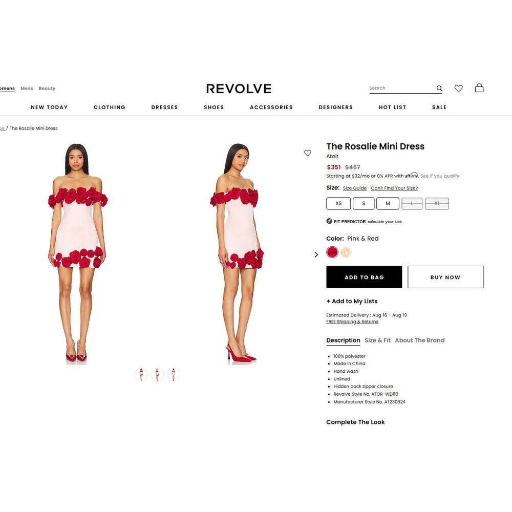 Atoir Pink Mini Dress with Red Rose Appliqués - Picture 12 of 12